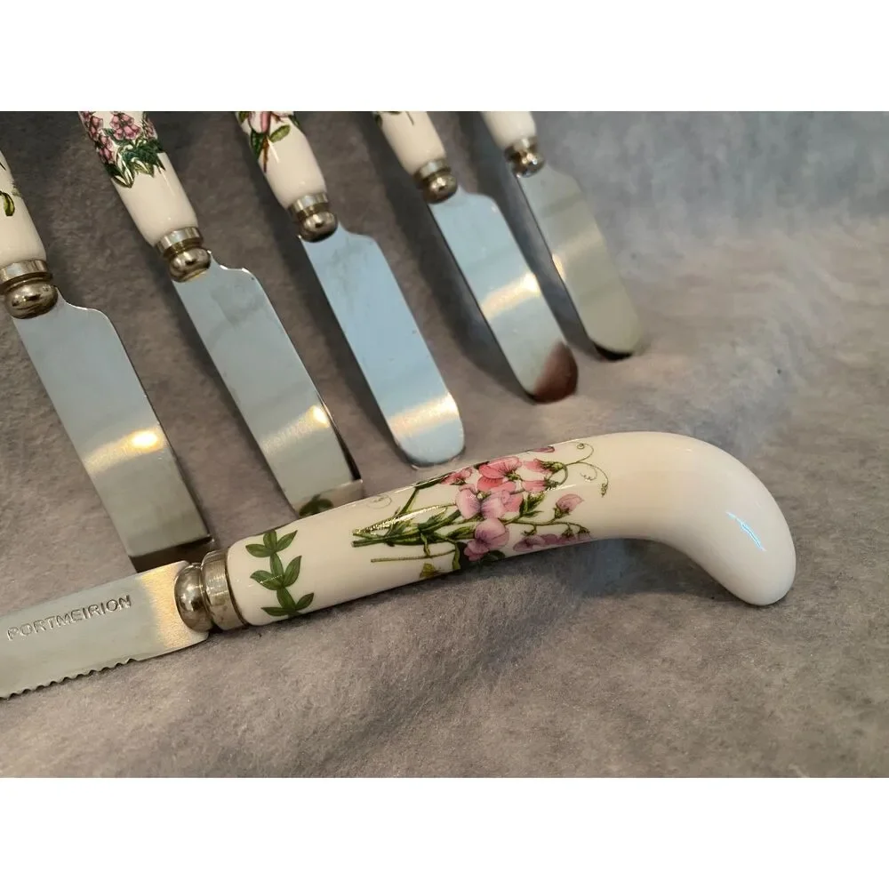 Portmeirion Botanic Garden Cheese Knife and 5 Spreaders Flowers‎ Ceramic